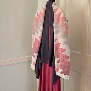 NWT ! Aztec Organic Wrap & Scarf in Red Clay Pink & Gray Reversible Loom Weave